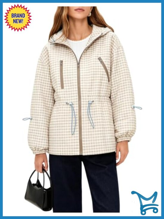 Jackets & Blazers - Waterproof Plaid Rain Jacket Hooded Adjustable Oversize Hiking Camping Travel